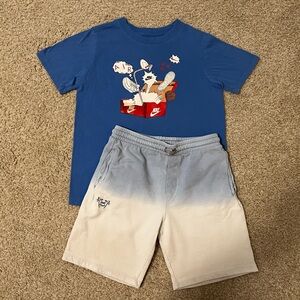 Nike Blue Graphic Tee and Zara Ombre Shorts Set